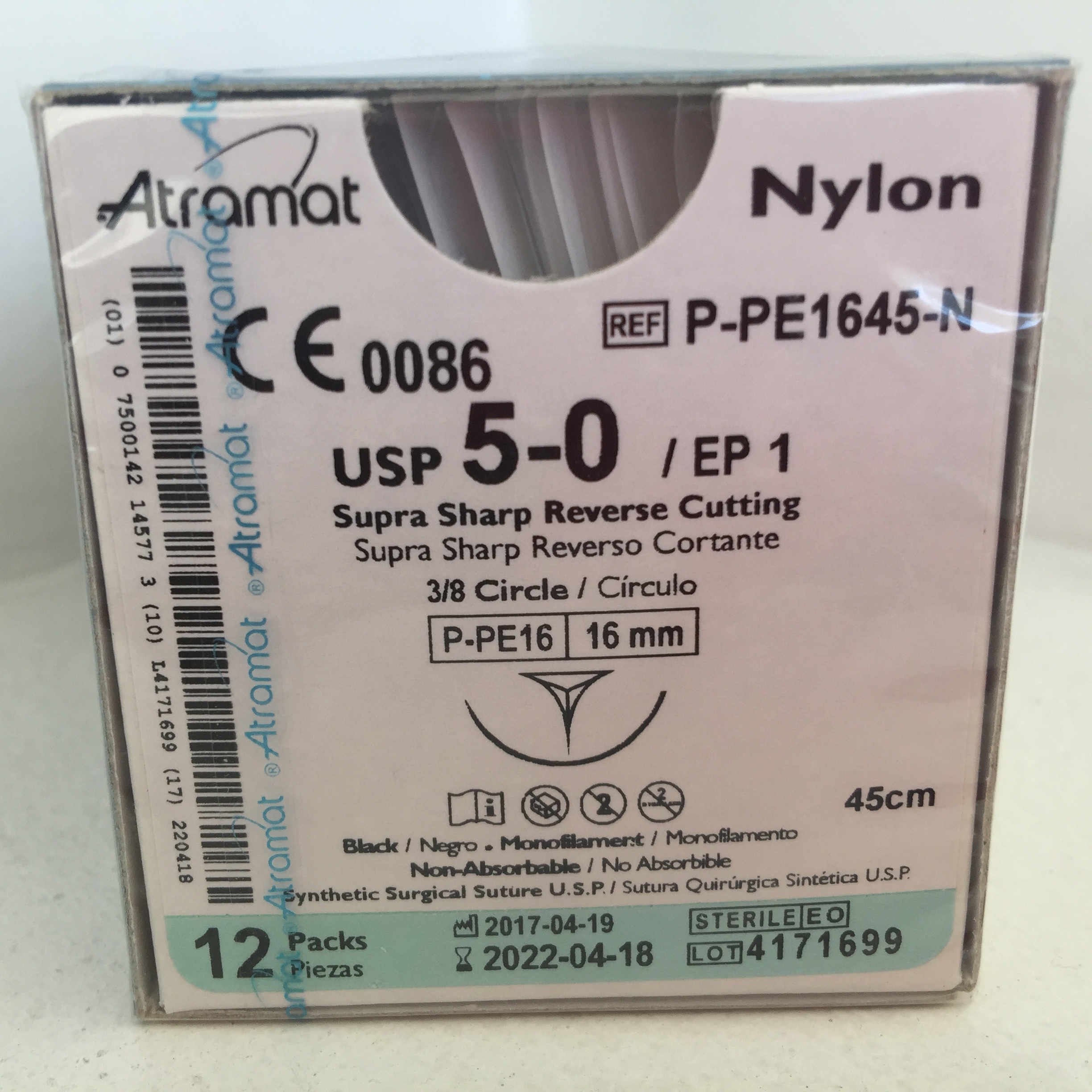 P-PE1645-N NYLON 5 - 0 | ETHILON | P1668T | C - 12 | Marca: Atramat