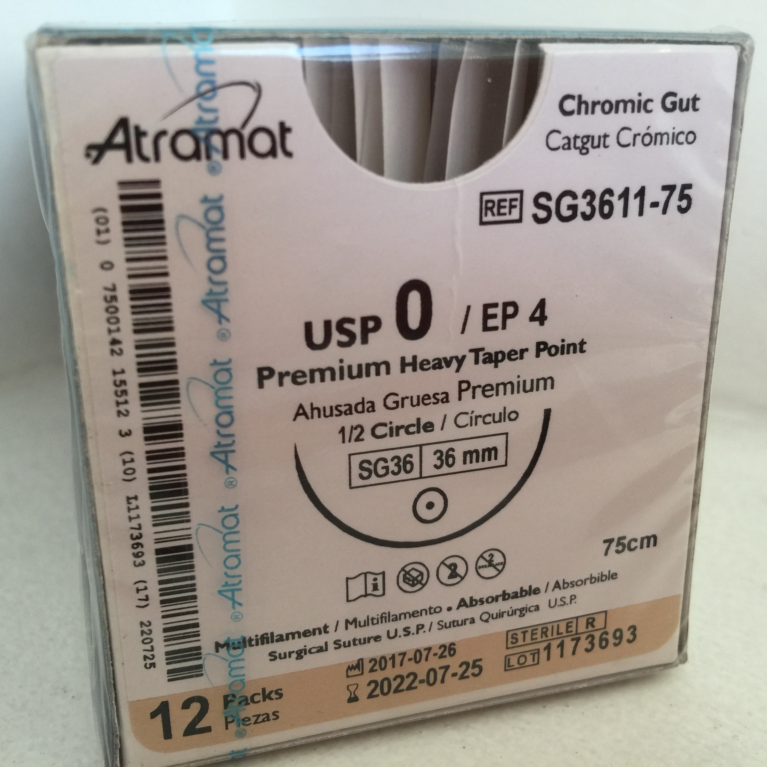 SG3611-75 CATGUT CROMICO 0 | 812T | C - 12 | Marca: Atramat