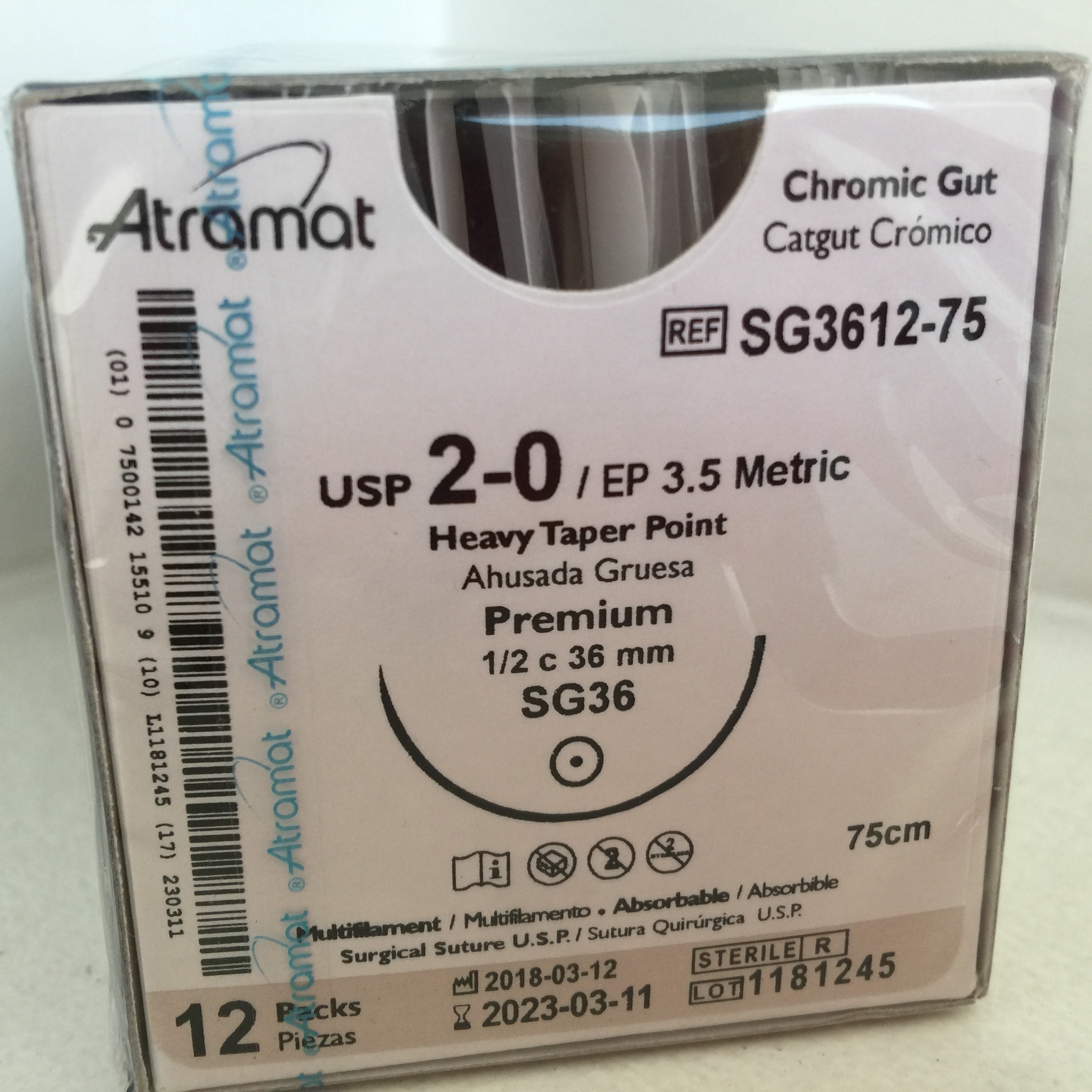 SG3612-75 CATGUT CROMICO 2 - 0 | 811T  | C - 12 | Marca: Atramat