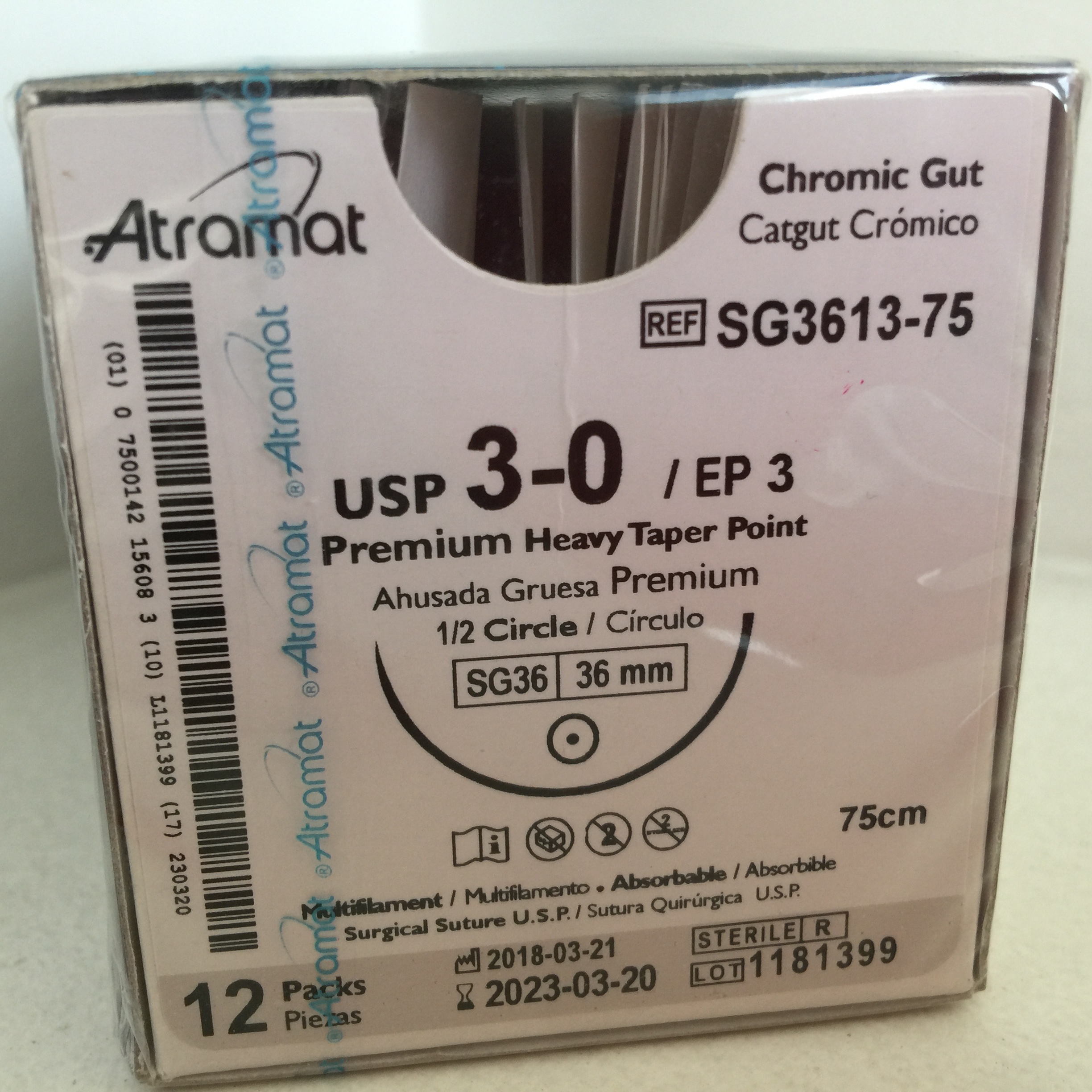 SG3613-75 CATGUT CROMICO 3 - 0 | C - 12 | Marca: Atramat