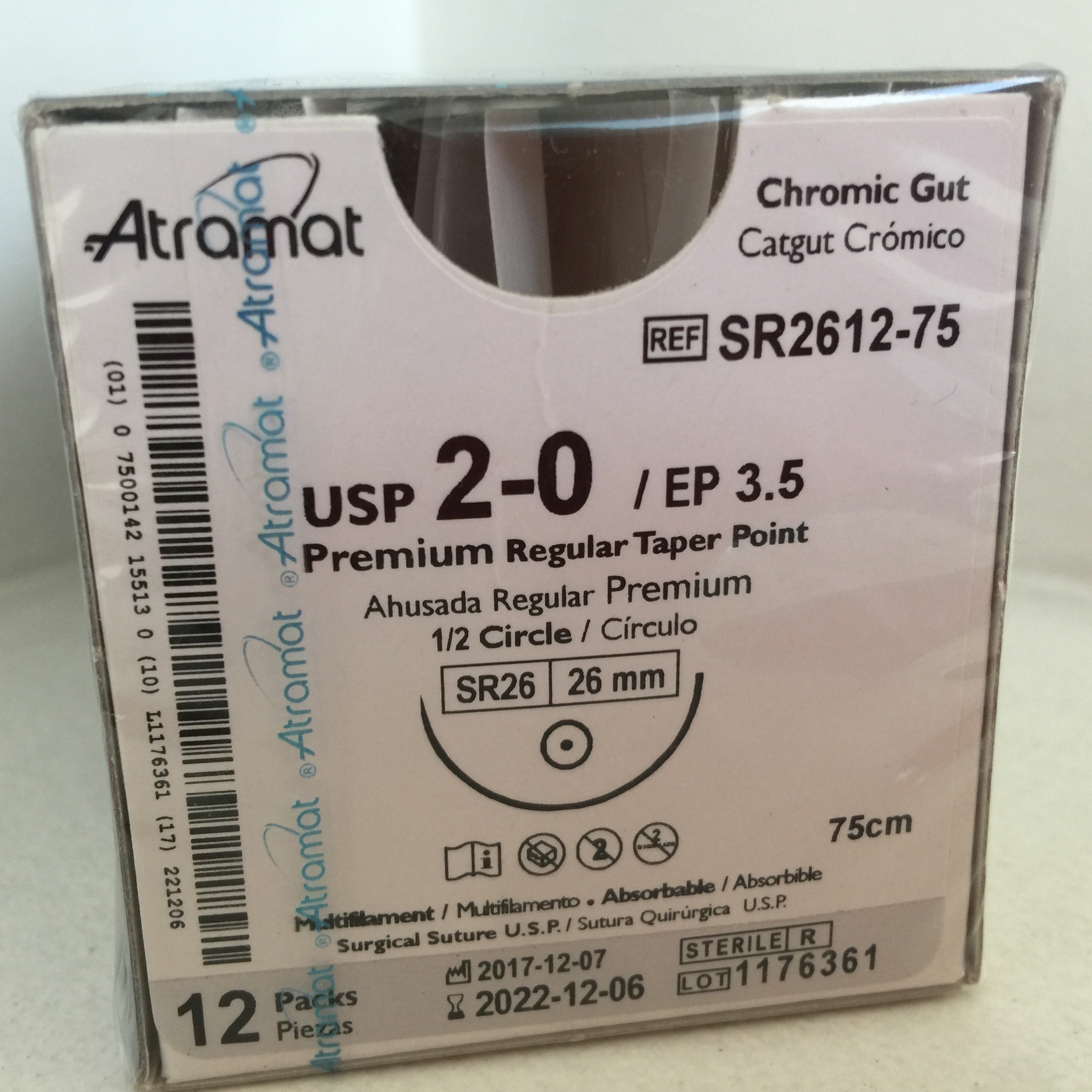 SR2612-75 CATGUT CROMICO 2 - 0 | G123T | C - 12 | Marca: Atramat