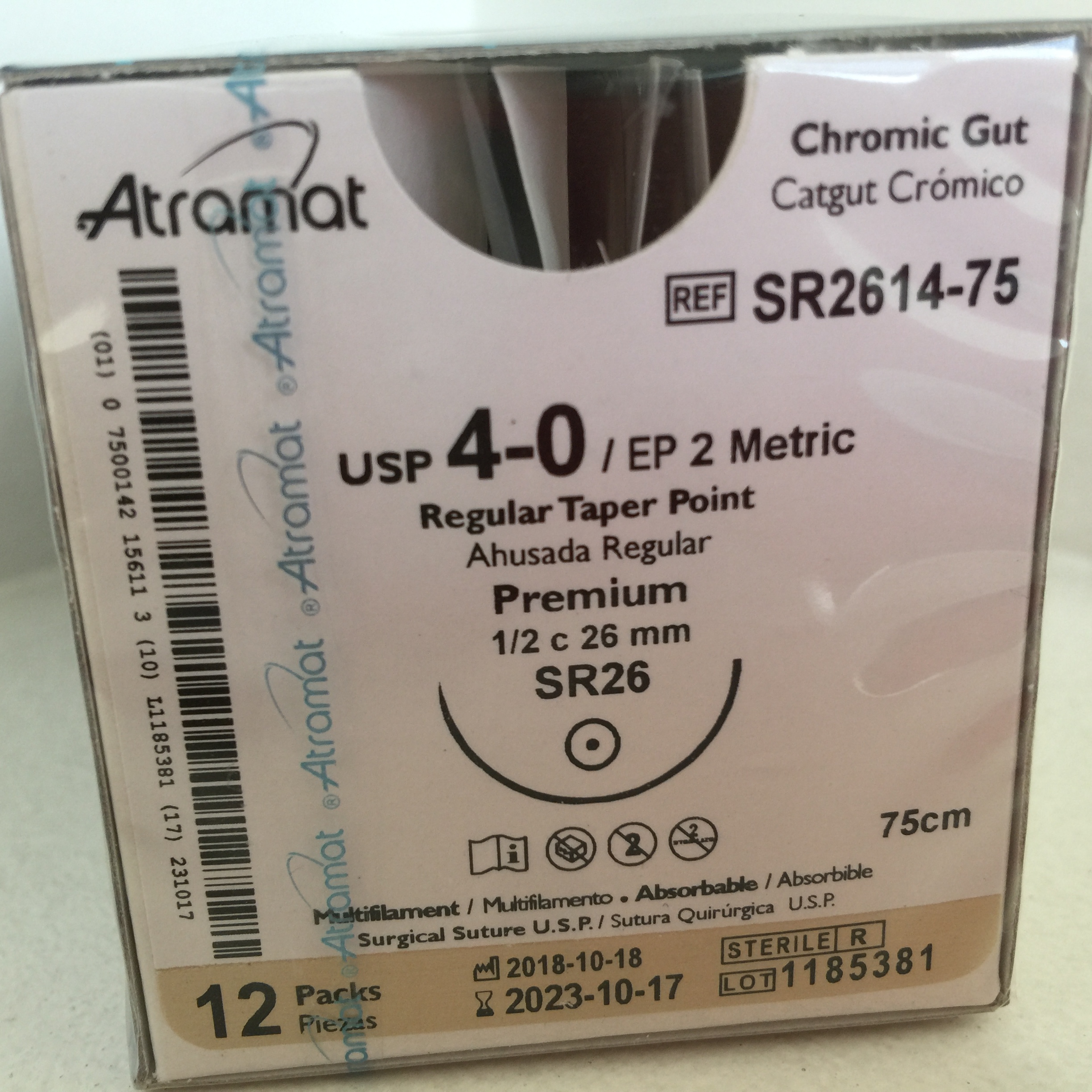 SR2614-75 CATGUT CROMICO 4 - 0 | G121T | C - 12 | Marca: Atramat