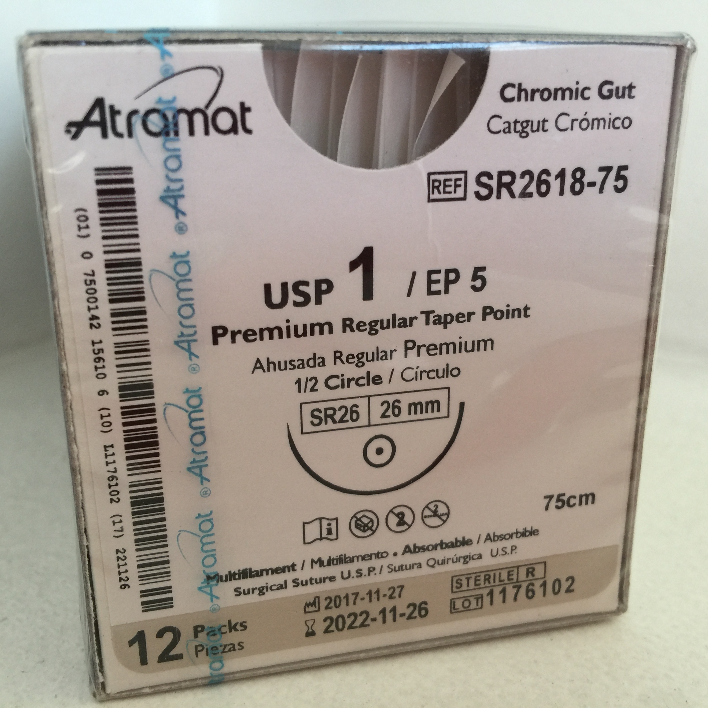 SR2618-75 CATGUT CROMICO 1 | G125T | C - 12 | Marca: Atramat