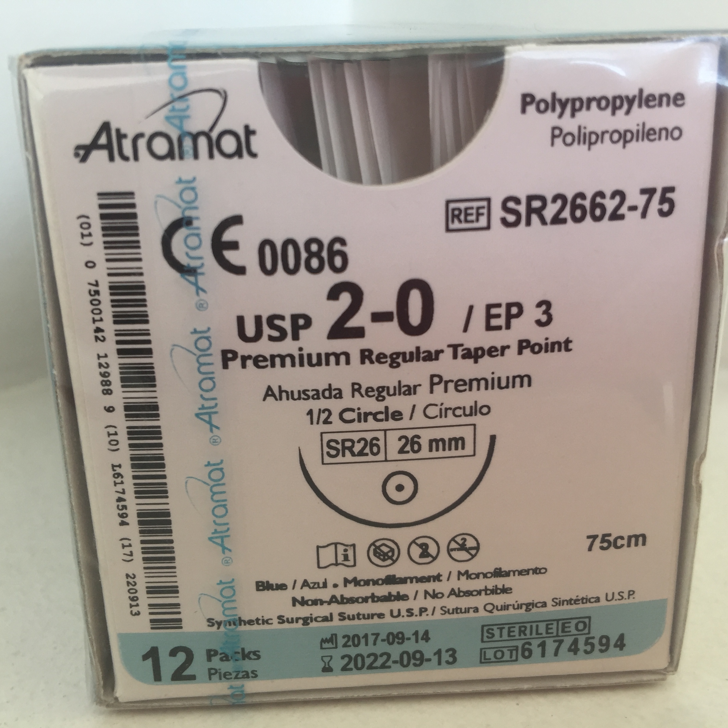 SR2662-75 POLIPROPILENO 2 - 0 | PROLENE | 8833T | C - 12 | Marca: Atramat