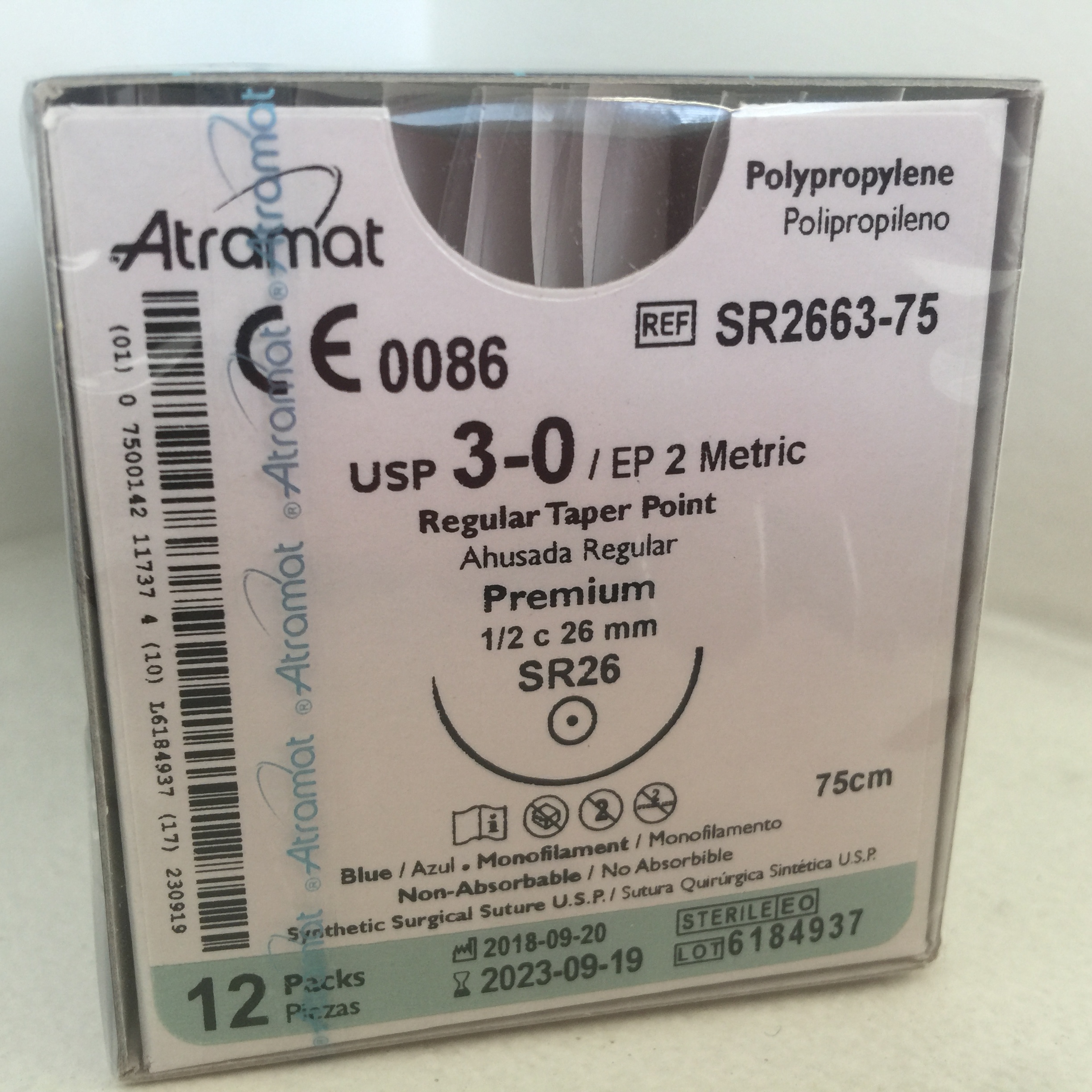 A+SR2663-75 POLIPROPILENO 3 - 0 | PROLENE | 8832T | C - 12 | Marca: Atramat