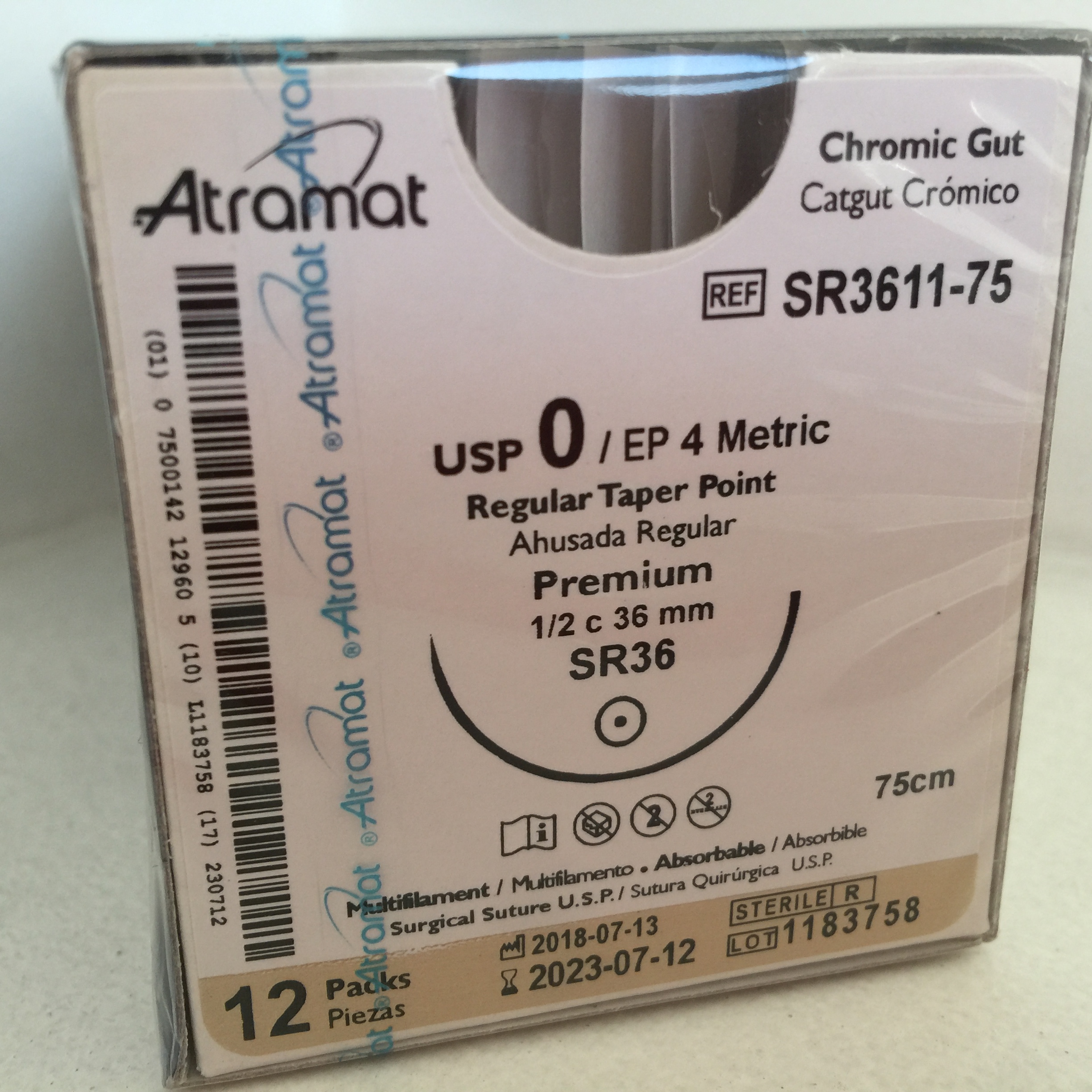 SR3611-75 CATGUT CROMICO 0 | G128T | C - 12 | Marca: Atramat